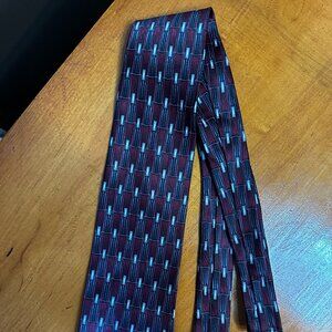 Joseph Feiss Men’s Tie Red Black White Geometric Print 100% Silk Handmade 4”